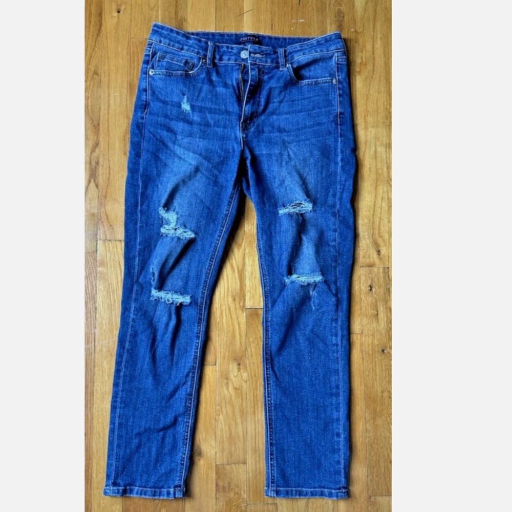 JUST USA DISTRESSED DARK WASH STRAIGHT LEG JEANS SIZE 29 STYLE #AB728